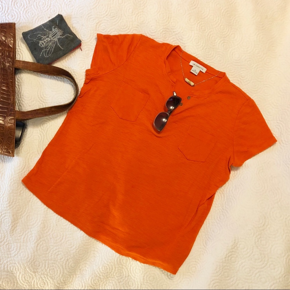 Liz Claiborne Orange shirt with thin brass buttons